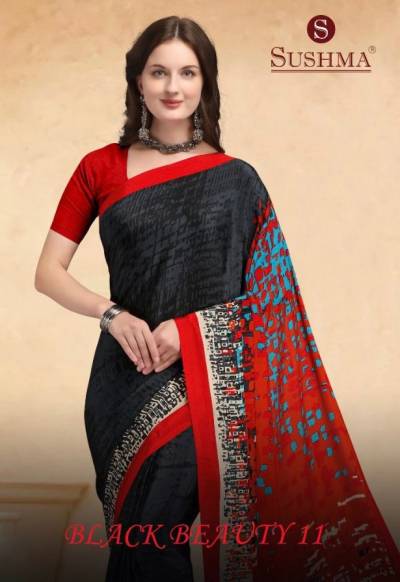 Black Beauty Vol 21 By Sushma Fancy Crape Saree Collection